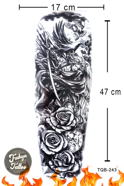 Trakya Tattoo 1-2 Hafta Kalıcı Tam Kol Gül Kanatlı Melek Güvercin Geçici Dövme