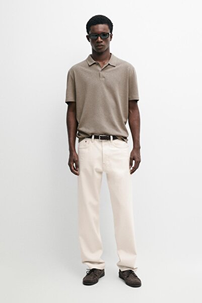 Massimo Dutti Kısa kollu pamuklu keten polo yaka t-shirt