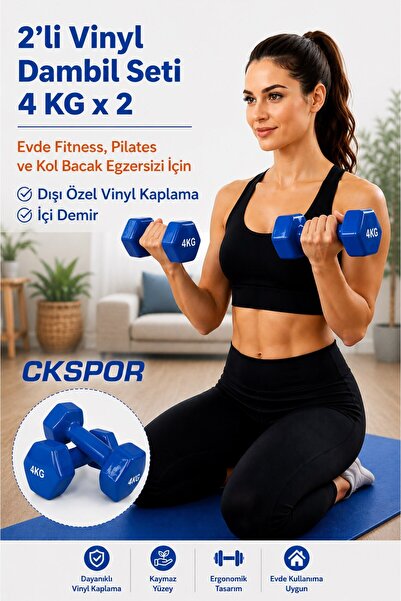 SLİPT 2’li Vinyl Dambıl Seti 4 Kg x 2 – Evde Fitness & Pilates İçin Vinil Kaplı Demir Dambıl