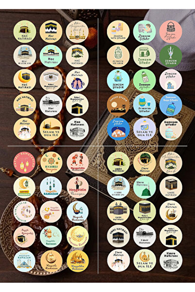 Bimotif 120 adet Karışık Hac, Umre, Ramazan ve Zem Zem Sticker Seti 4cm (8 sa...