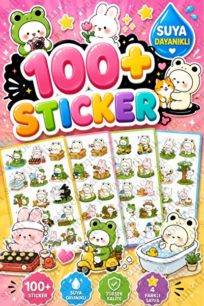 sanatıbedi 100 Adet Sevimli Çıkartma Sticker Seti - Laptop Suluk Defter Telef...