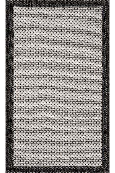Koza Halı Fresco Ecru Black Washable Nordic Bordered Bath Mat 60 X 100 23745P