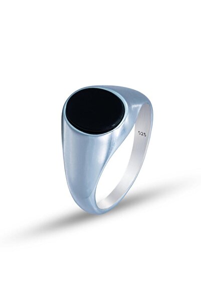 Mercan Silver 925 Ayar Gümüş Minimal Oniks Taşlı Oval Erkek Yüzük