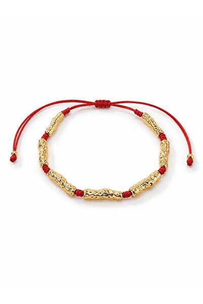 ADENNA JEWELRY Kırmızı İpli Gold Çelik Asansörlü Ayarlanabilir Bileklik