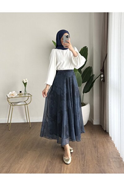 MODA MT Women's Rose Patterned Chiffon Skirt (Product Lined) 100 cm