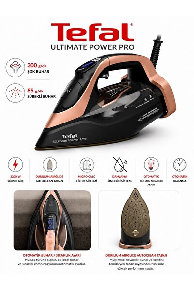 TEFAL Güçlü 3200 W Buharlı Ütü 300 gr Şok Buhar Otomatik Isı Kontrollü Damlat...
