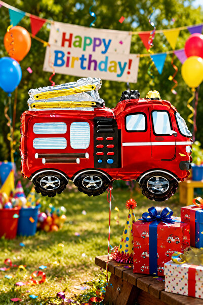 DODOMAR Fire Truck Foil Balloon 68X60 cm Birthday Party Decoration Ornament