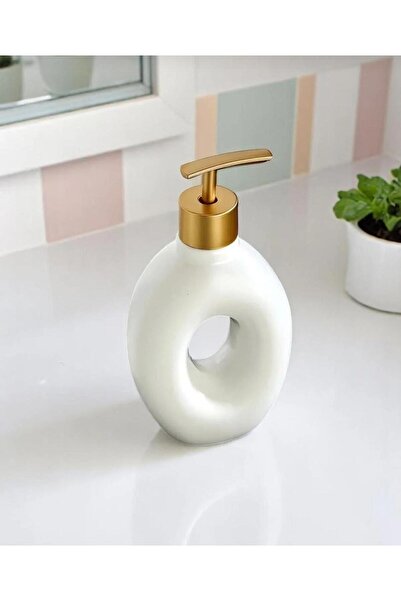Home Luxury Porcelain Bathroom and Kitchen Liquid Soap Dispenser with Gold De...