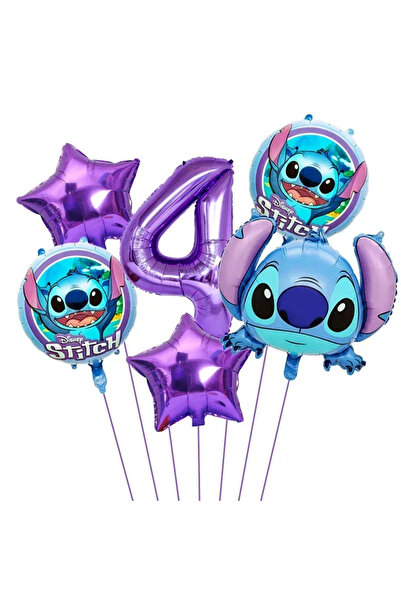 Baloane Vesele 4th Birthday Balloon Set Stitch Theme Purple and Blue SET313-4