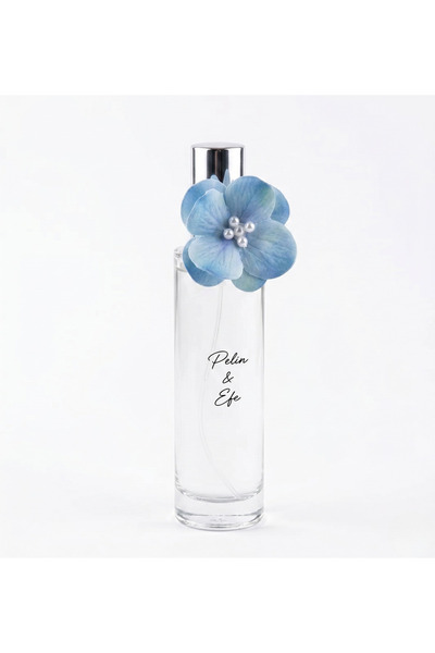 LivanConcept Kişiye Özel İsimli Mavi Ortanca Çiçekli Sprey Cam Kolonya Şişesi...