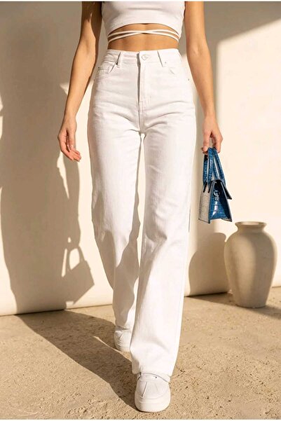 we-rayss Yeni Sezon Geniş Paça Likralı Palazzo Kadın Pantolon - Beyaz Jeans 2026