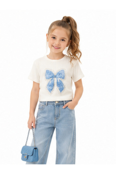 trikomode Tricou elegant pentru fete cu detaliu fundita, din bumbac pieptănat