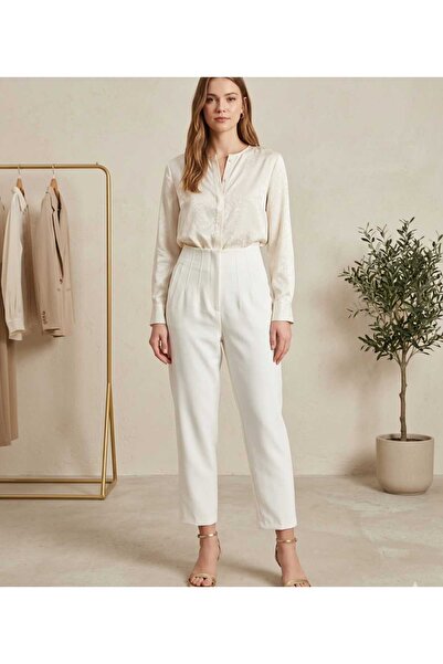 HALEY Women's High-Waisted Pleated Tapered Fabric Trousers