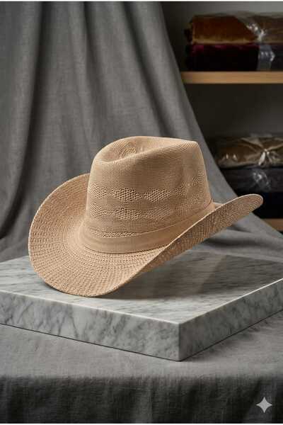 Betülce Unisex Straw Cowboy Hat Summer Beach Style Fedora Hat