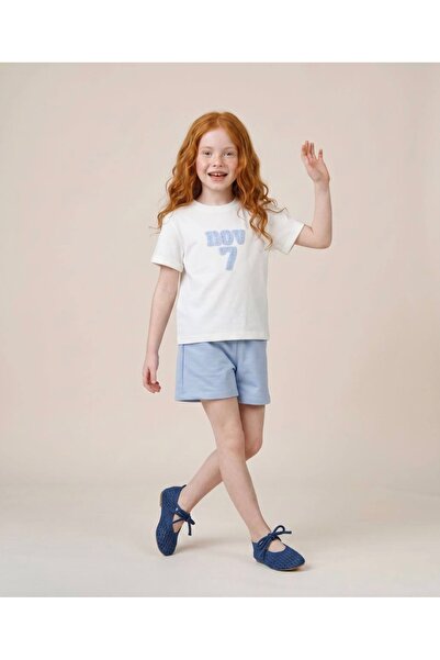 LOCO LOCO Li̇mi̇ Girl's Soft, Flexible, Embroidered, Combed Cotton Shorts Set