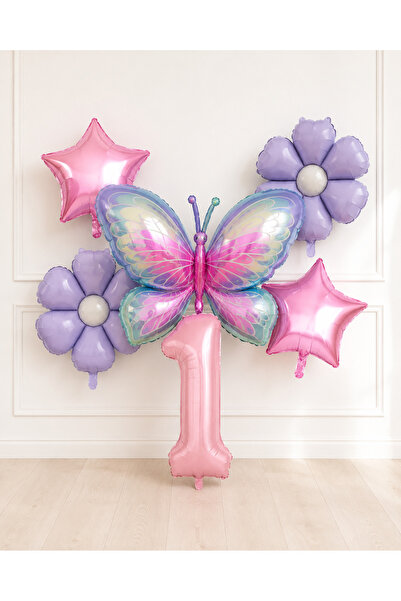 Balonsan Pink Lilac Themed Butterfly -1- Number Balloon Set