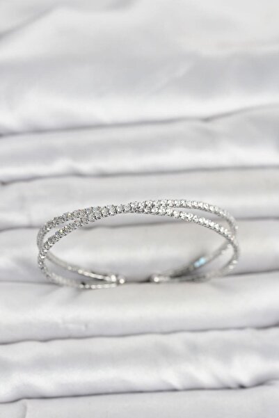 Clariss Brass Silver Color Zircon Stone Cross Model Women's Bracelet