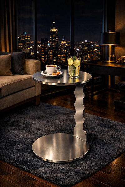 steelthesign YUVARLAK DEKORATİF METAL YAN SEHPA - INOX