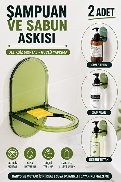 nelerbulurum Deliksiz Yapışkanlı Şampuan Şişe Askılığı 2’li Set | Duvara Mont...