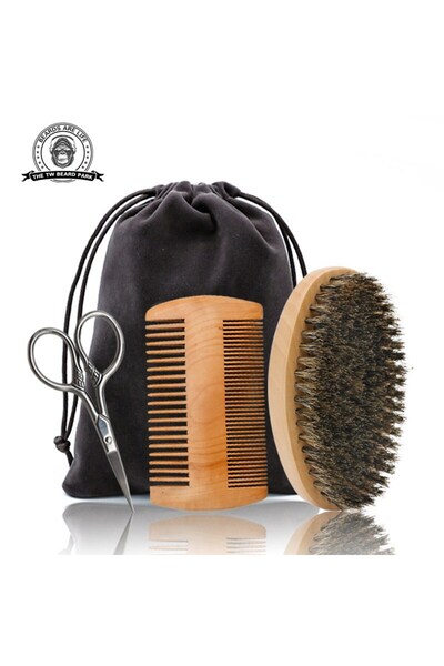 Choice 4pcs/set Hair Dough Beard Brush & Comb Scissors Set for Men Soft Boar ...