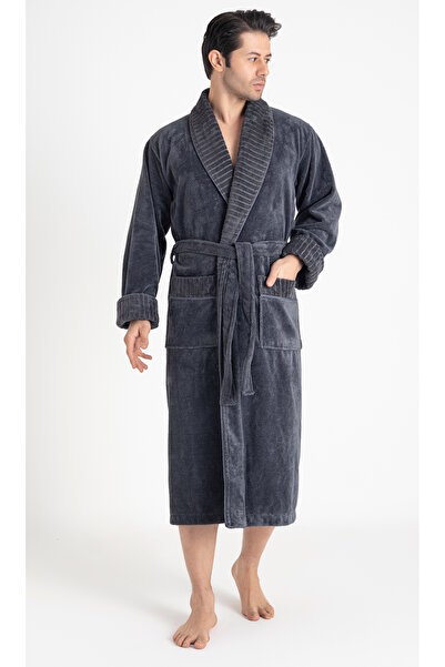Nuşa Men's Collared Jacquard Bamboo Cotton Soft Absorbent Luxury Bathrobe