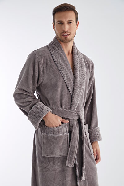 Nuşa Men's Collared Jacquard Bamboo Cotton Soft Absorbent Luxury Bathrobe