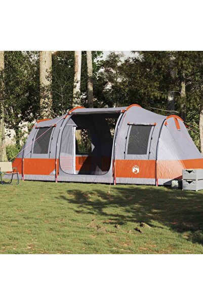 vidaxl Cort de camping tunel 4 persoane, gri/portocaliu, impermeabil