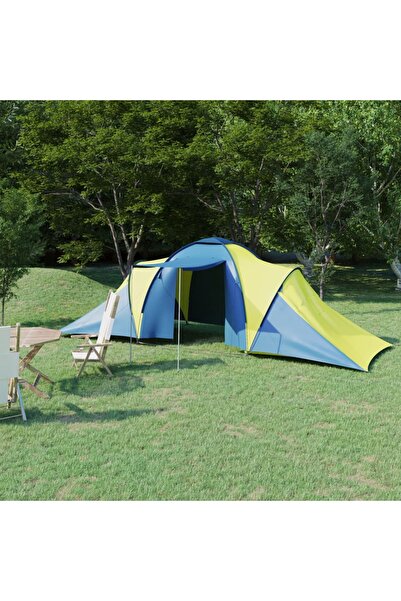 vidaxl Cort camping, 6 persoane, albastru si galben