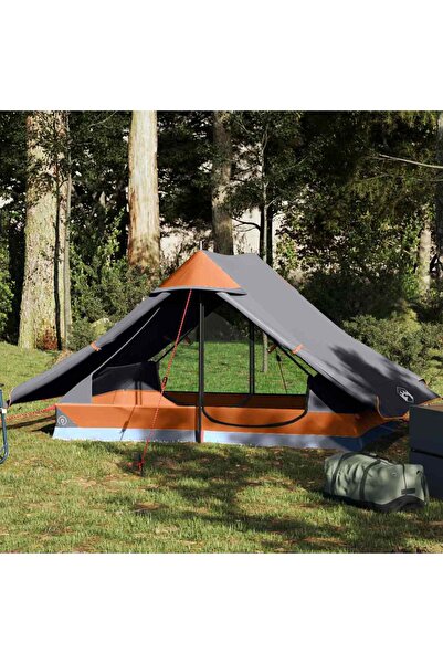 vidaxl Cort de camping pentru 2 persoane, gri, impermeabil