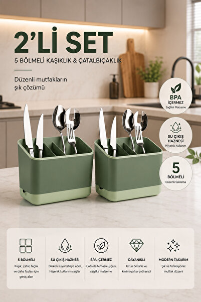 Stile Cucina Countertop Spoon Fork Knife Drying Rack with 2 Practical Compart...