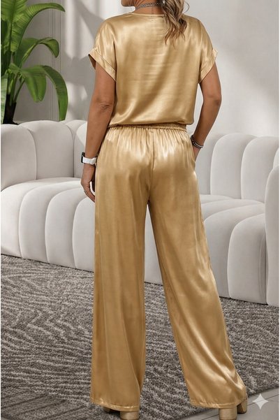 By Kul Design Women's Crew Neck Satin Set