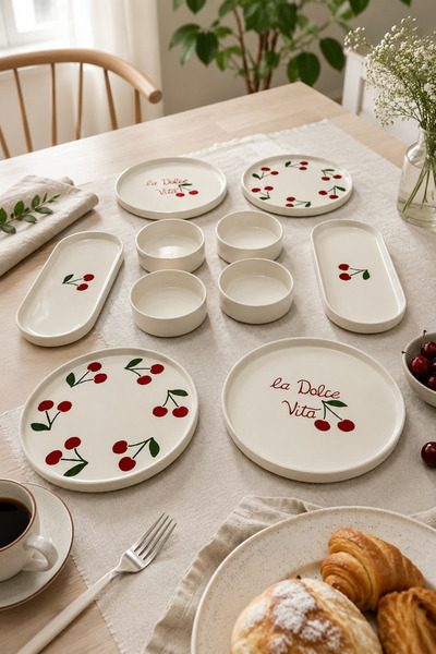 Papart Vita Cherry 10 Parça 4 Kişilik Kahvaltı Takımı Lüx Kahvaltılık Sunum S...