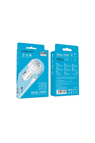 Borofone Încărcător auto BZ14 cu cablu lightning, 2xUSB, 2.4A, alb (compatibi...