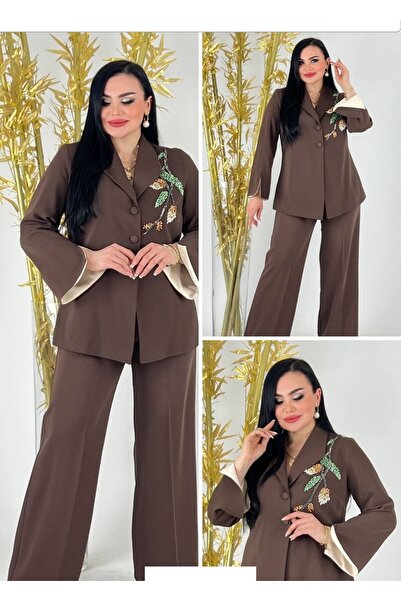 mardi exclusive Women's Plus Size Embroidered Blazer Jacket Pants Set