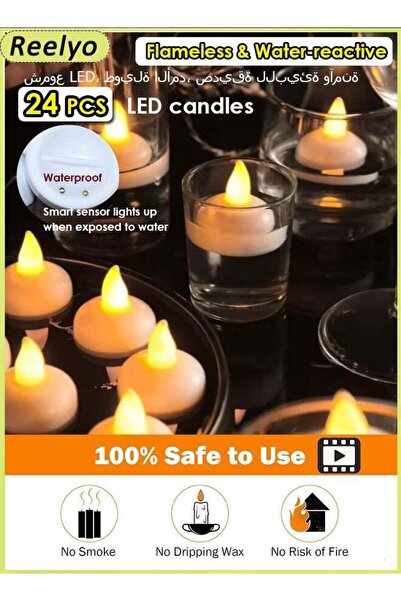 Reelyo 24pcs Flameless Waterproof LED Floating Candles, Water-reactive Led Te...