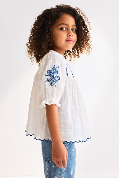 H&M Pamuklu ve İşlemeli Bluz