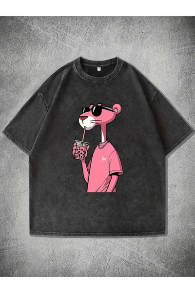 Bravebell Tricou oversize unisex cu mânecă scurtă cu imprimeu pantera roz
