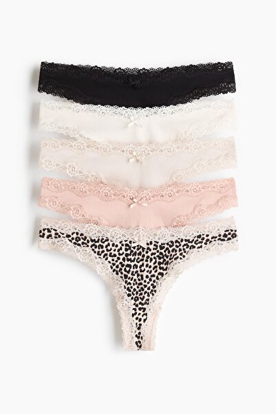 H&M 5'li Pamuklu ve Dantelli Brazilian Külot