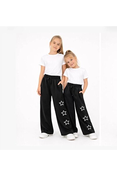 aykidsclup Pantaloni de trening negri cu picior larg pentru fete – cu imprime...