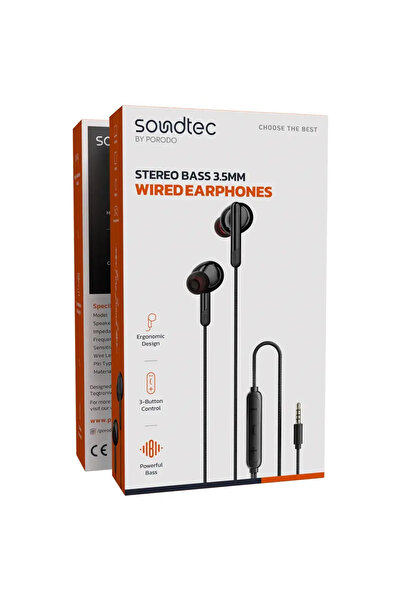 porodo Soundtec Stereo Bass 3.5mm Wired Earphones - Black
