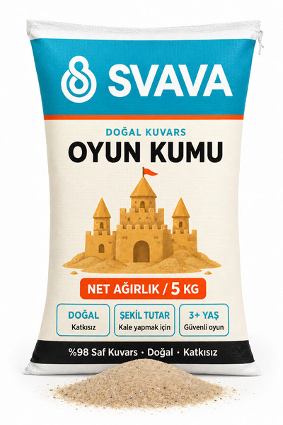 Svava Doğal Kuvars Oyun Kumu 5 kg – Kum Havuzu Kumu, Çocuk Kum Oyuncak, Duyus...