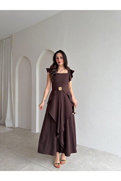 Mooi Butik WAYNE Maxi Elbise 5784 - Acı Kahve