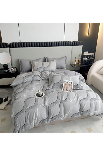 Pucioasa Set de lenjerie de pat Finet 6 piese, Gri, Linii ondulate-R540