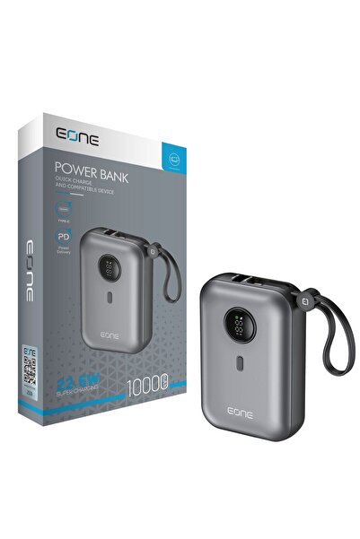 HA Phone Power Bank 10000 Mah Fast Charging 22.5W with Built-In Cables - Silv...