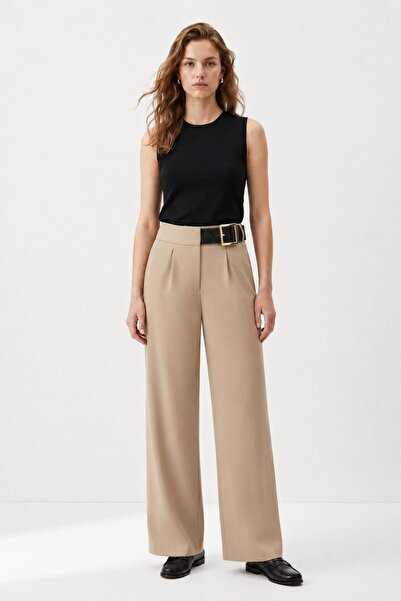 Rays Pantaloni Palazzo cu detaliu curea camel 8421A