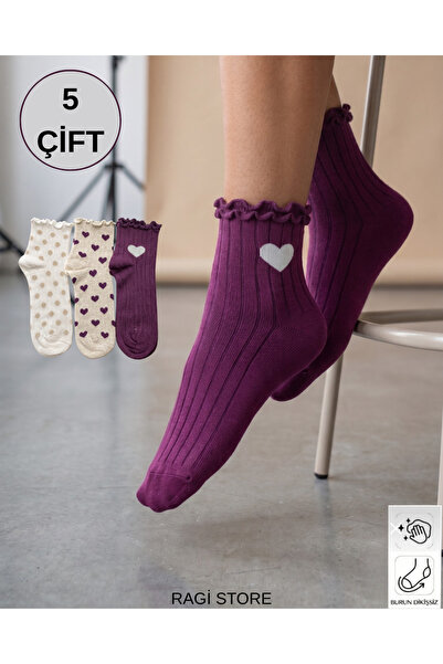 ragistore 5-Piece Seamless Elastic Ruffle Women's Socks