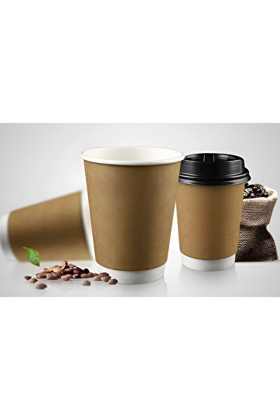 deys 8 Oz 25 Adet Kraft Karton Kapaklı Sıcak İçecek Bardağı (Kahve) Çift Duva...