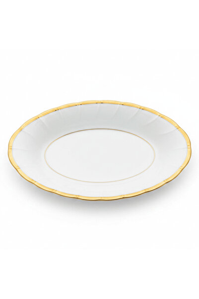 AKDC Yamatsu White Porcelain Pickle Dish with Golden Rim — 8 Inch | Premium S...