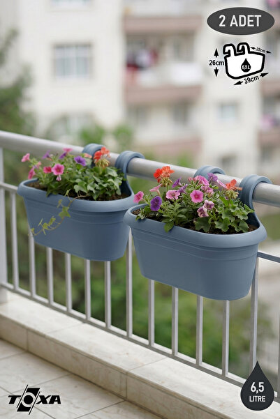 ToXA 2'li Hera Askılı Balkon Saksısı Seti 6,5 Litre (39cm) Drenaj Izgaralı ve...