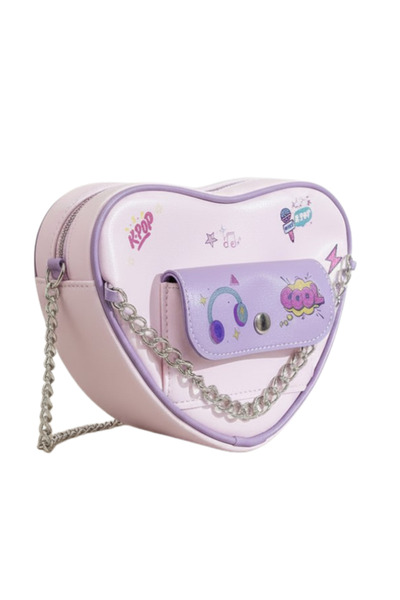 Gadget Gear K-Pop Temalı Pembe Kız Çocuk Kalp Çanta - Zincir Askılı Ön Cepli ...